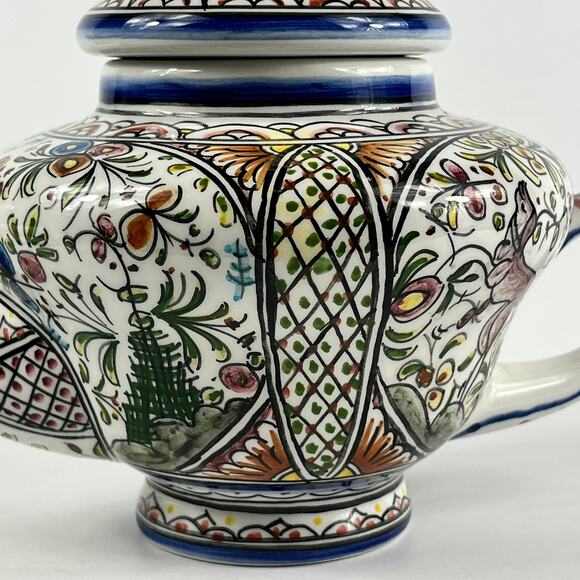 Ceramicas de Coimbra Hand Painted Portugal Floral Teapot 6.5"x9" Folk Art Glazed - Picture 8 of 11
